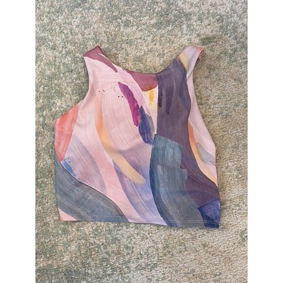 Athleta Conscious Crop Tank Bra XS Watercolor Longline Racerback - Picture 1 of 4